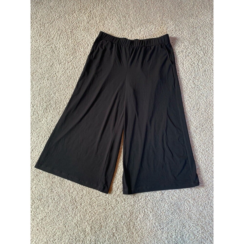 Susan Graver Liquid Knit Black Stretch Pull On Crop Pants Wide Leg Medium